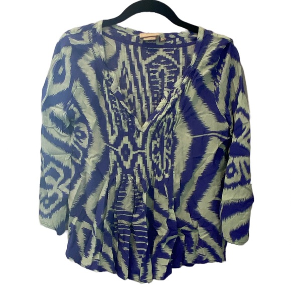 Vanessa Virginia Abstract Pattern Flowly Blouse in Blue & Green Size 0 - Picture 3 of 10